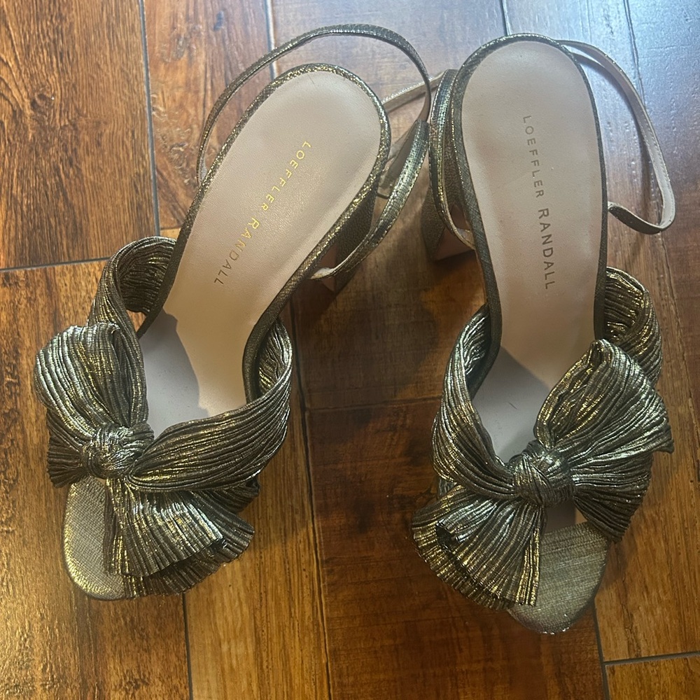 Loeffler Randall Gold Strappy Bow Heels